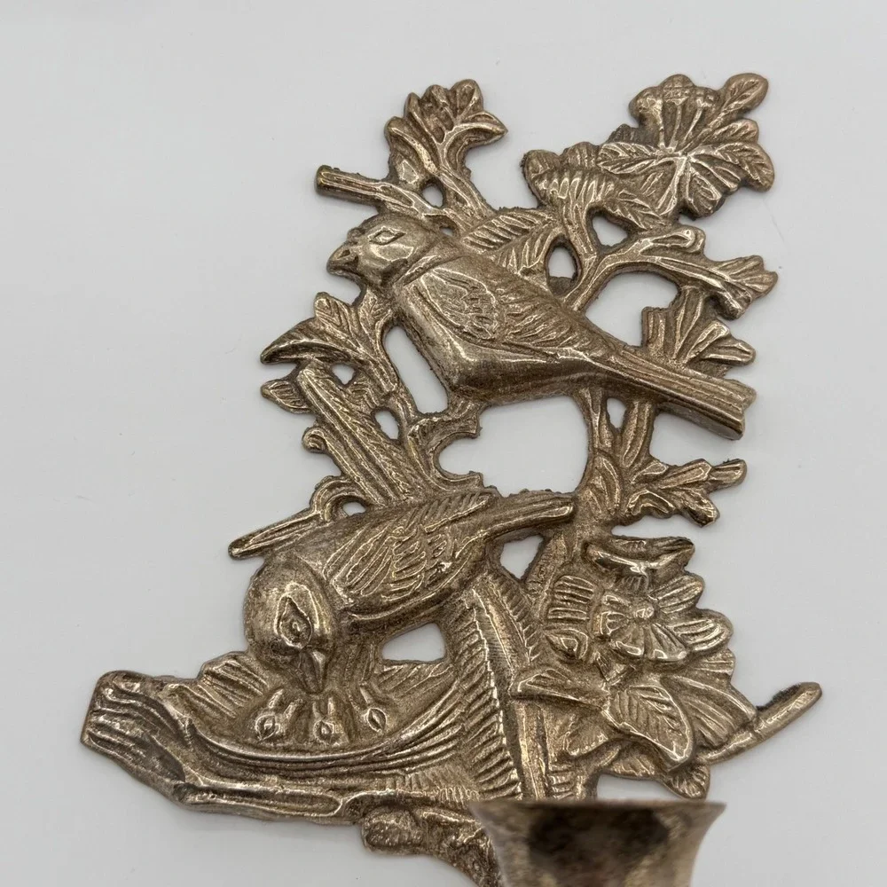 Vintage Silver-Tone Bird & Nest Wall Candle Sconces — Pair, Made in India